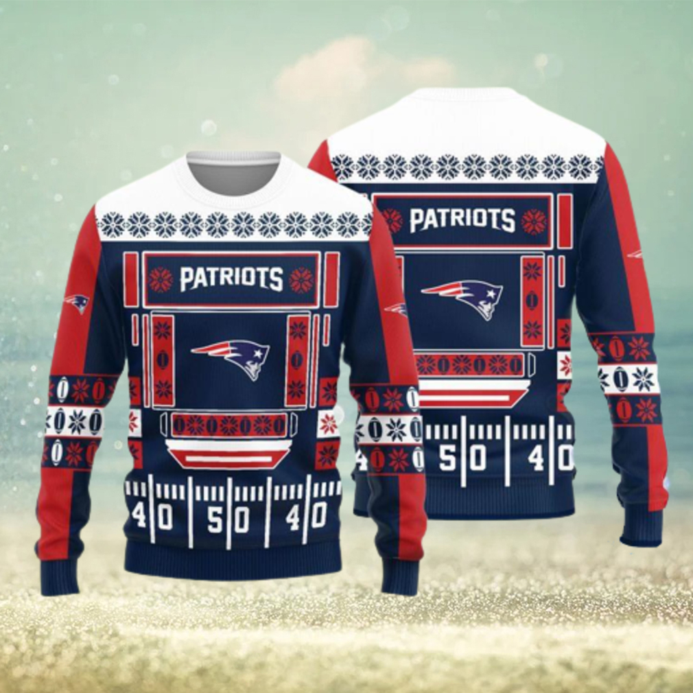 New England Patriots Christmas Snow Heart Pattern Ugly Christmas