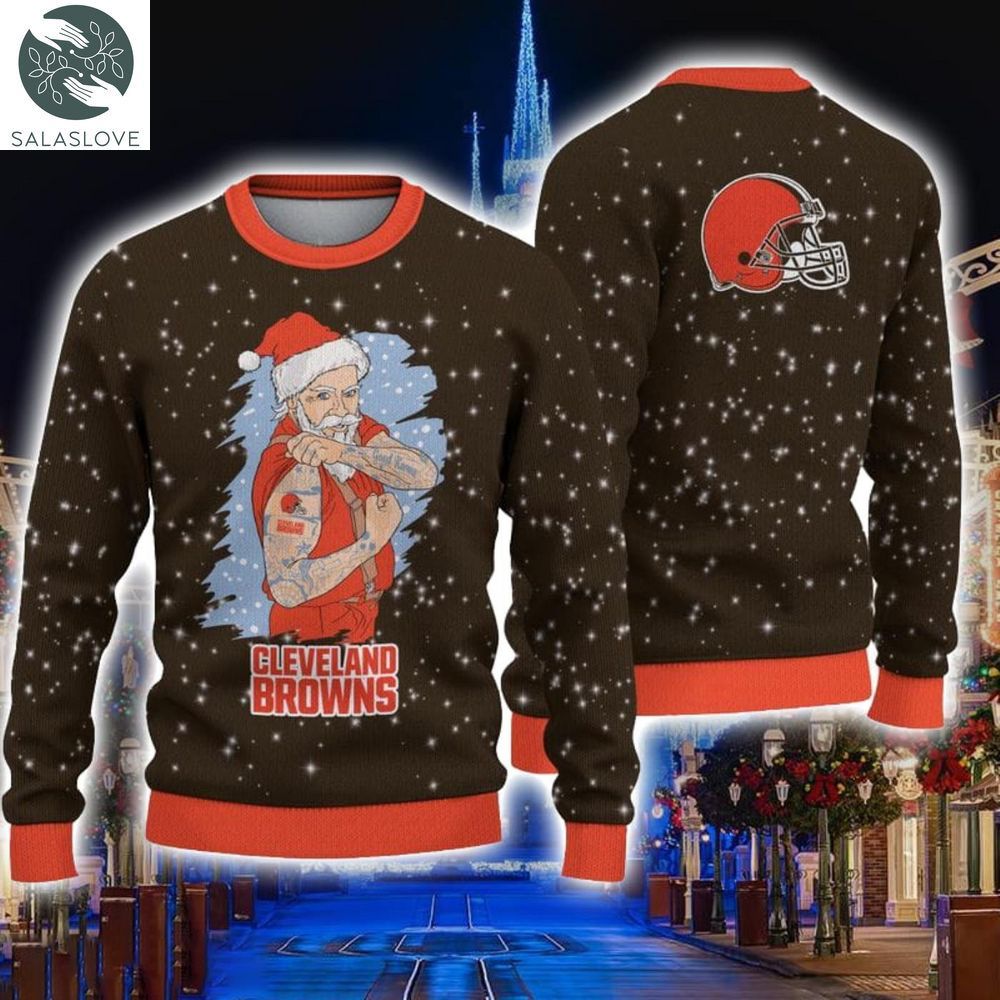 Cleveland Browns Christmas Santa Claus Tattoo Ugly Sweater HT230924
