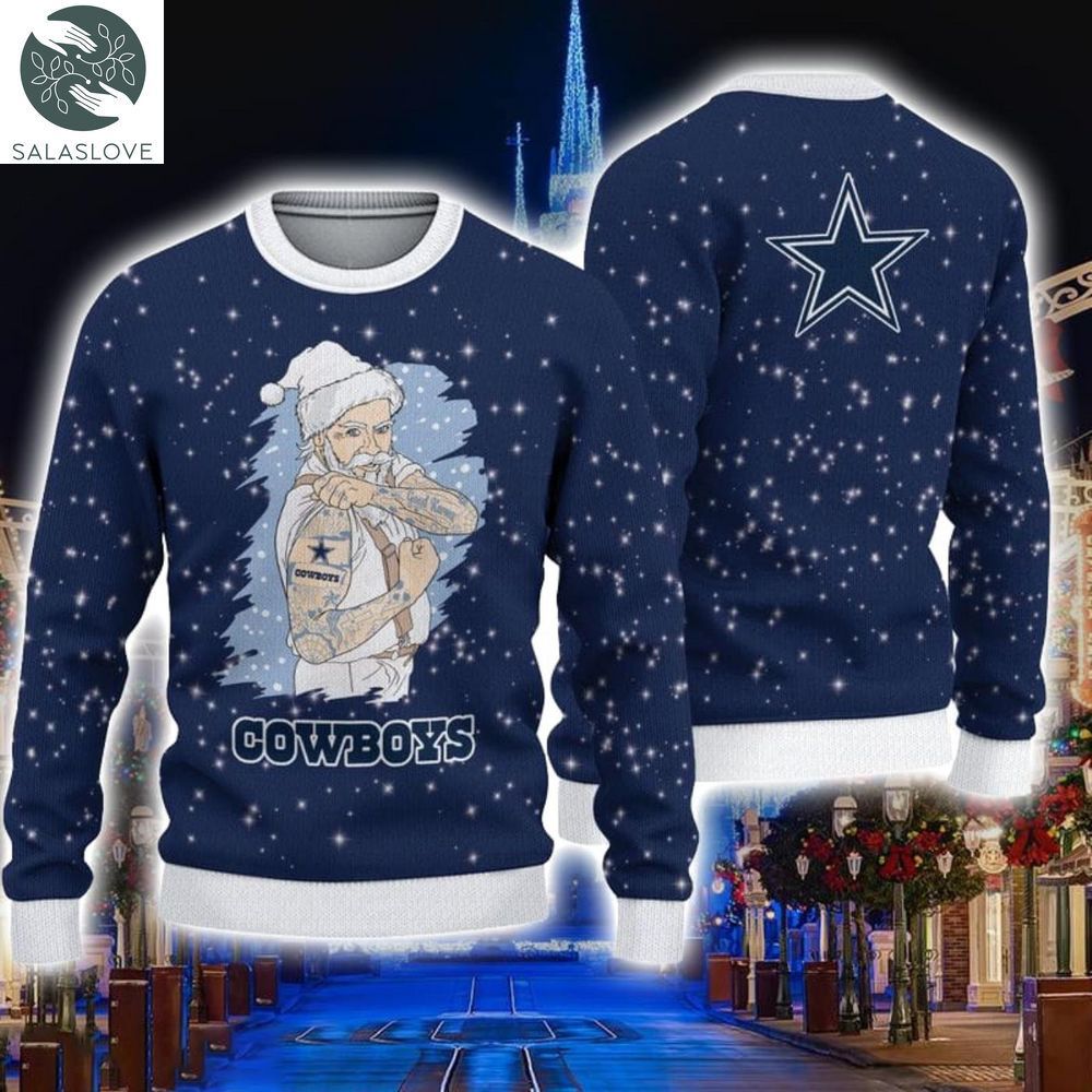 Dallas Cowboys Christmas Santa Claus Tattoo Ugly Sweater HT230927

