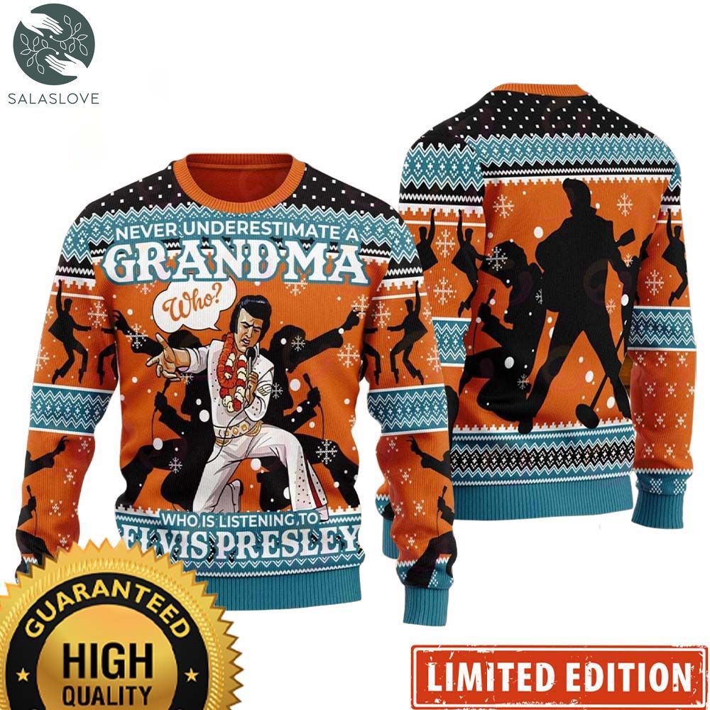 Elvis Presley Never Underestimate A Grandma Who Listening Orange Sweater 2023 HT220905
