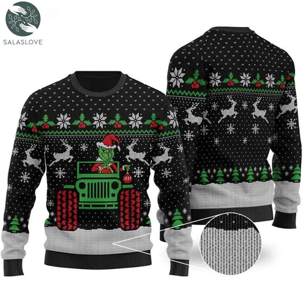 Funny Grinch Drive Jeep, Grinch Ugly Christmas Sweater
