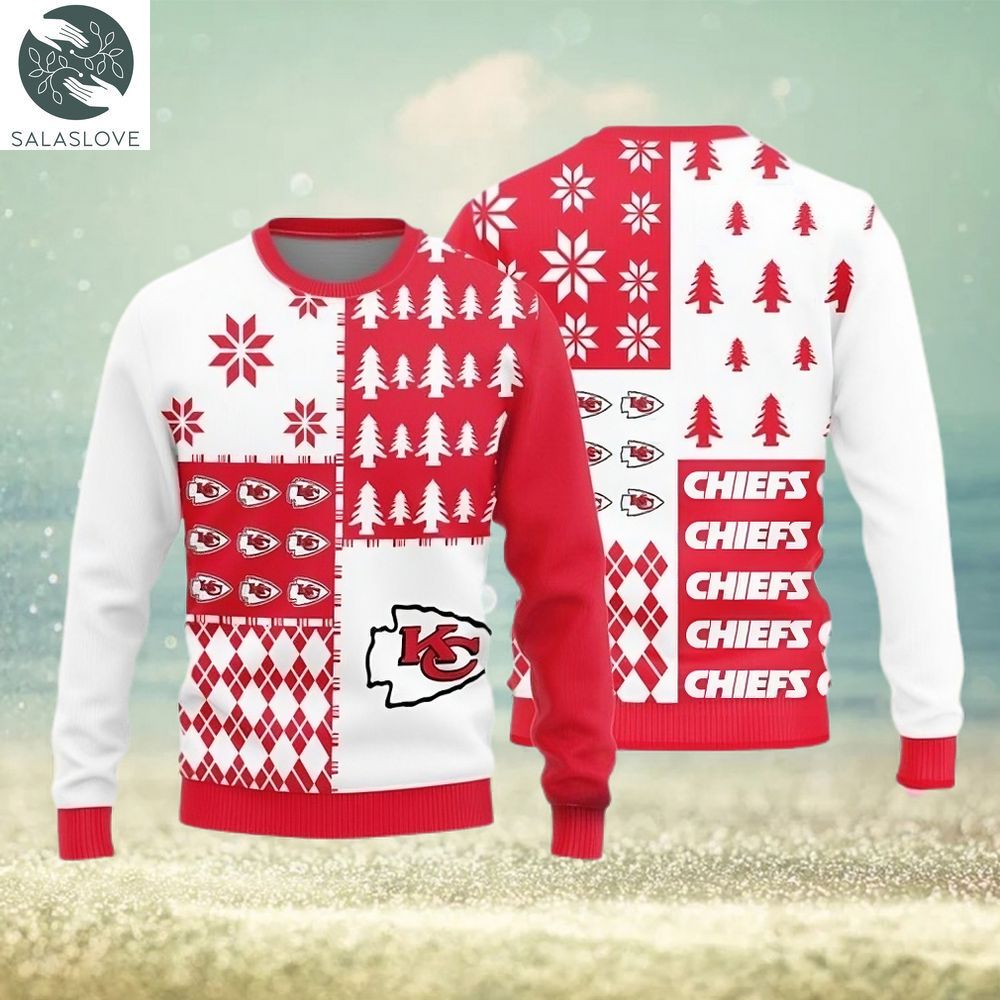 Kansas City Chiefs Christmas Pine Trees Pattern Knitted Ugly Christmas Sweater