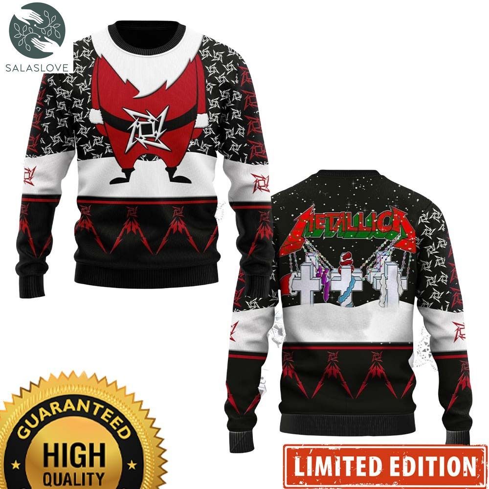 Metallica Merry Christmas Master Of Puppets Santa Snowy Night Holiday Ugly Sweater 2023 HT220912
