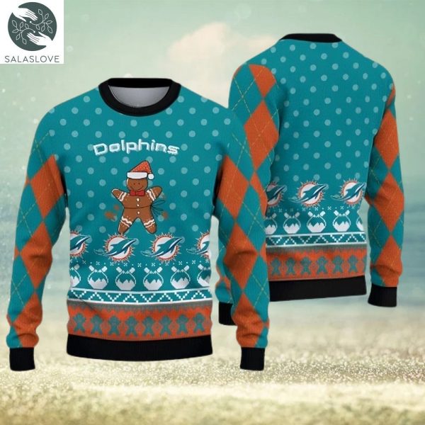 Miami Dolphins Christmas Gingerbread Man Knitted Ugly Christmas Sweater