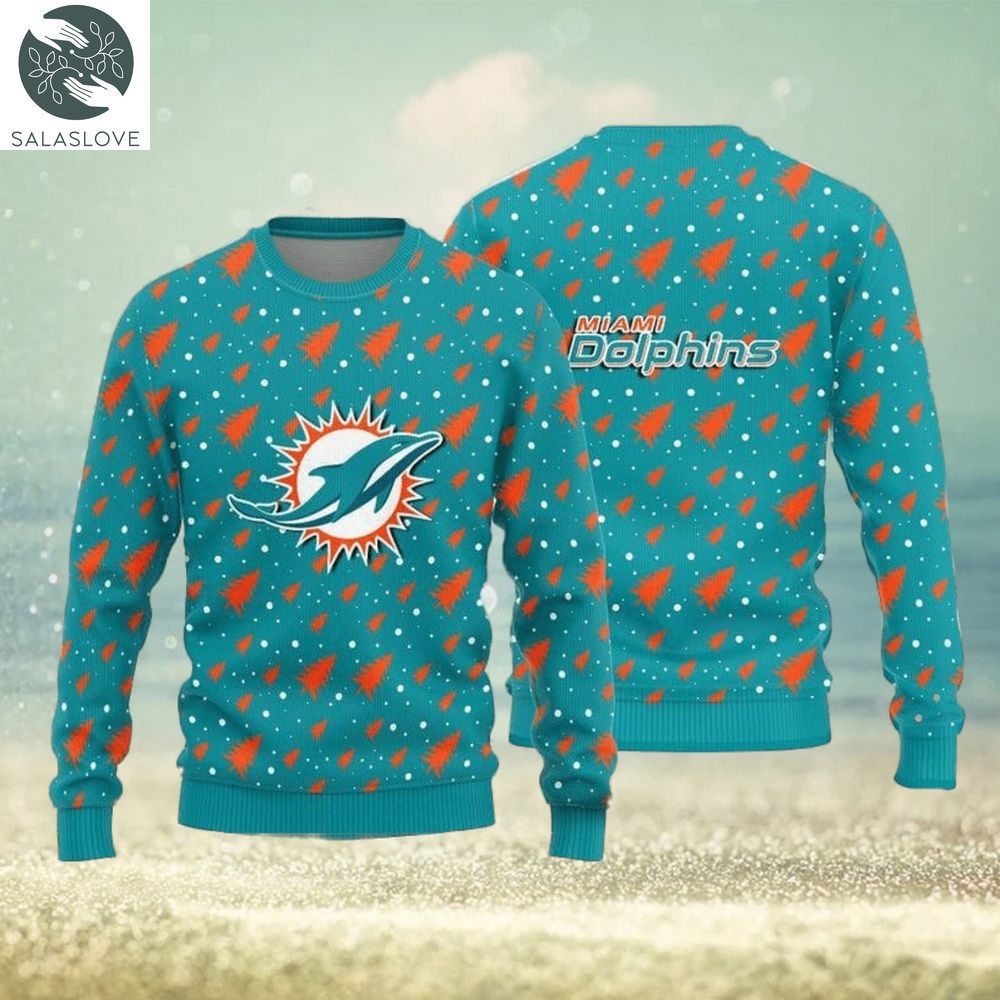 Miami Dolphins Christmas Pine Tree Patterns Pattern Knitted Ugly Christmas Sweater