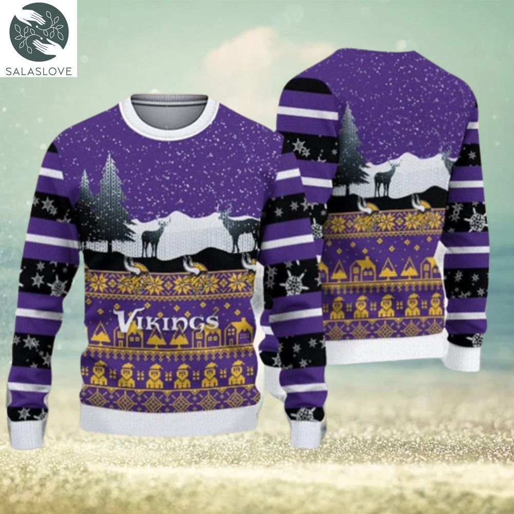 Minnesota Vikings Christmas Reindeers Pattern Knitted Ugly Christmas Sweater