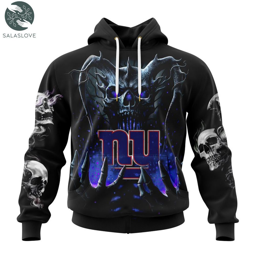 New York Giants NFL Skull Funny Blue Hoodie, Zip Hoodie 3D All Over Print  For Fans