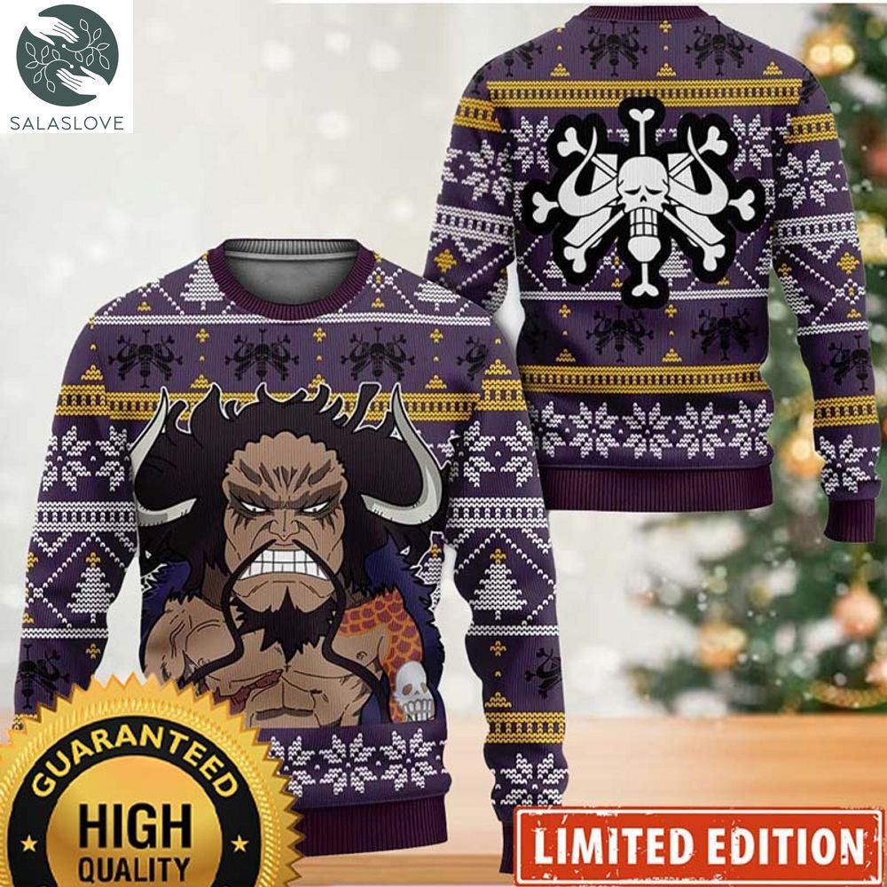 One Piece Kaido Big Head Funny Knitting Purple Sweater HT220915

