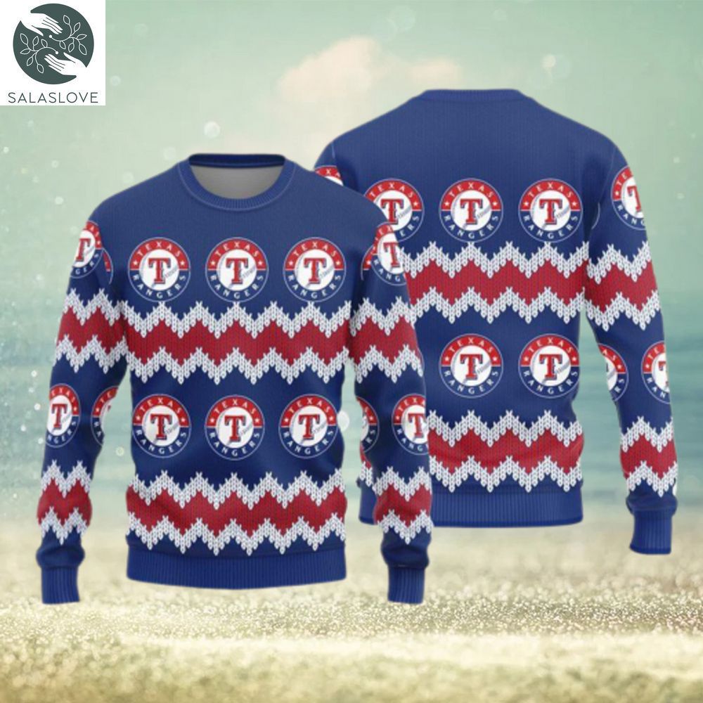 Texas Rangers Logo Knitted Pattern Ugly Christmas Sweater Texas Rangers Logo