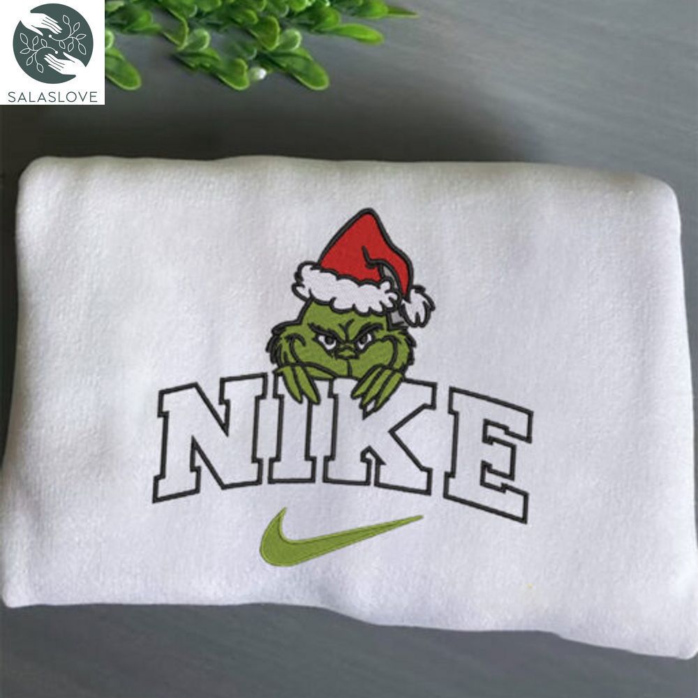 Christmas Grinch Santa Hat Nike Embroidered Sweatshirt HT221004

