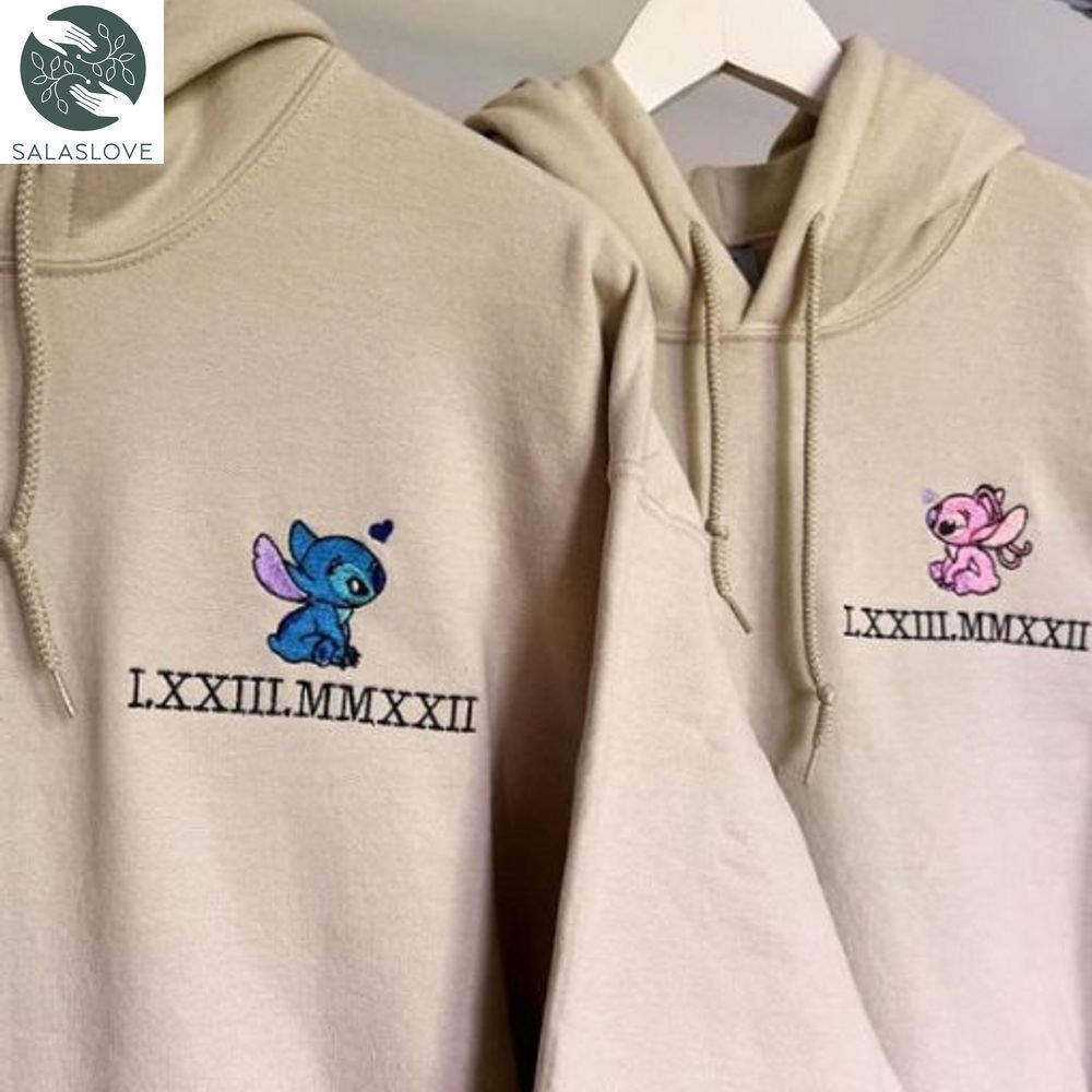 Custom Couple Stitch And Angel Embroidered Sweatshirt HT221007
