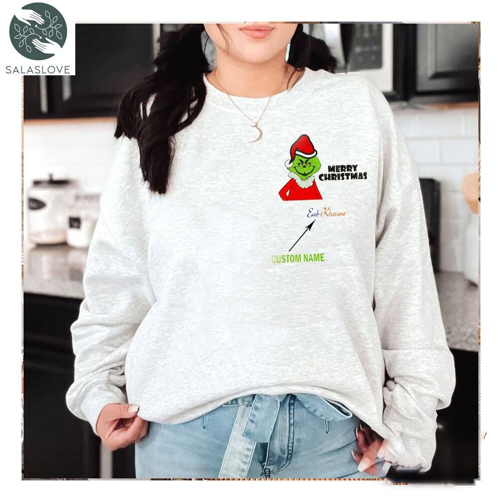 Grinch Embroidered Sweatshirt Merry Christmas With Custom Name HT221016