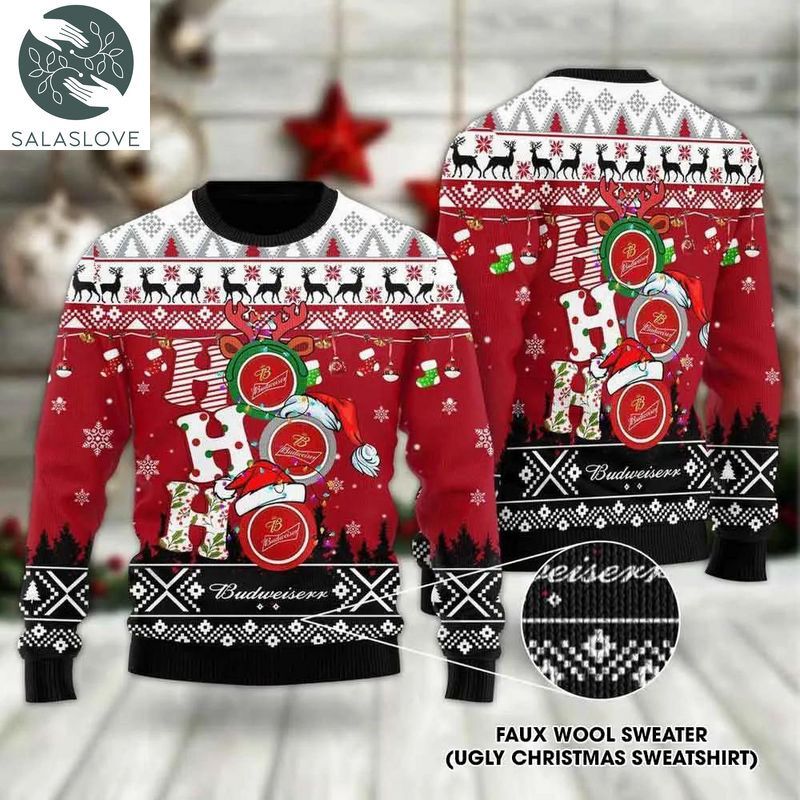 Hohoho Budweiser Beer Ugly Christmas Sweater Gift For Fan

