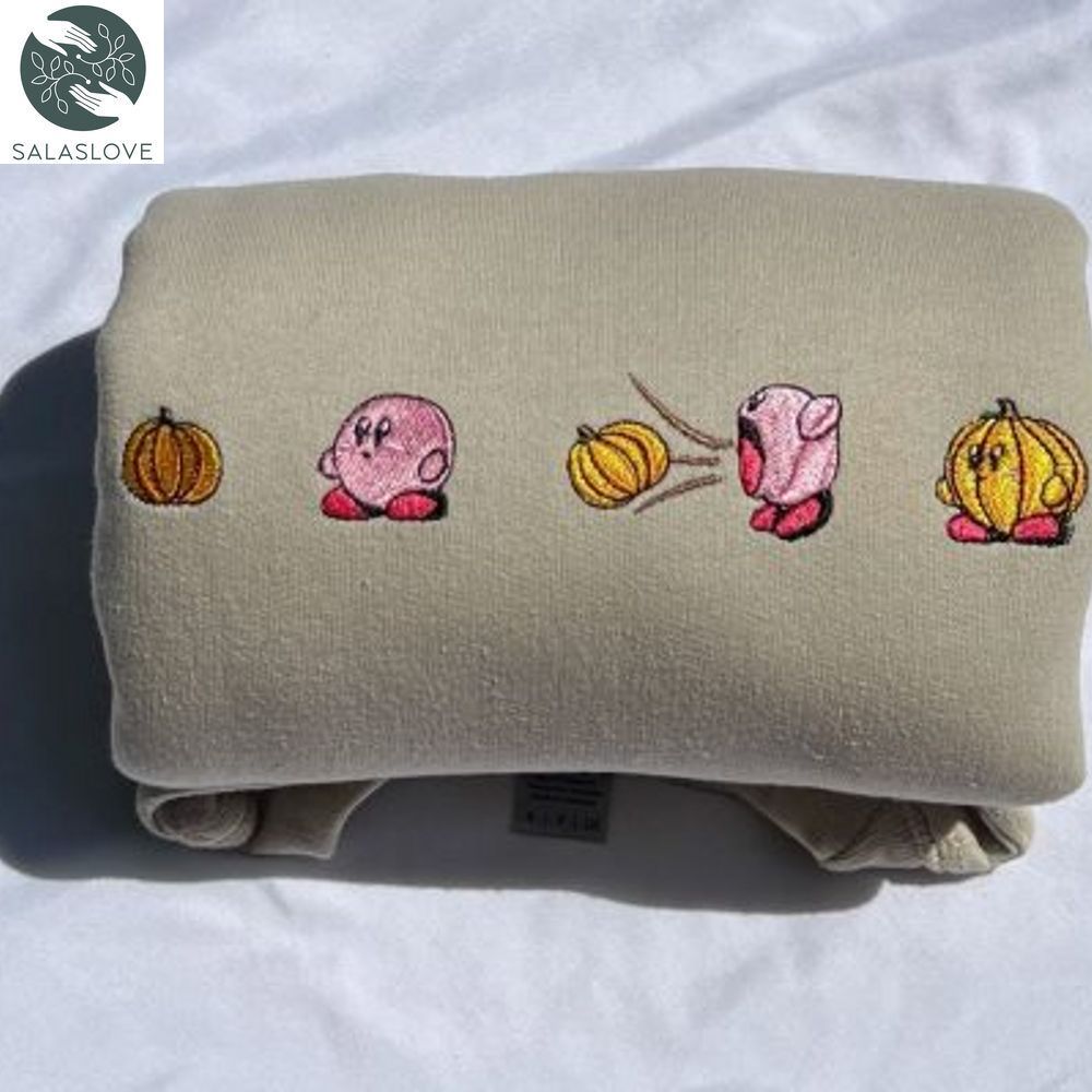 Kirby Halloween Pumpkin Anime Animation Vintage Embroidery Crewneck Sweatshirt HT221024

