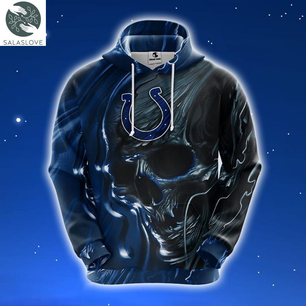 NFL Indianapolis Colts Skull Blue 3D Hoodie HT141010
