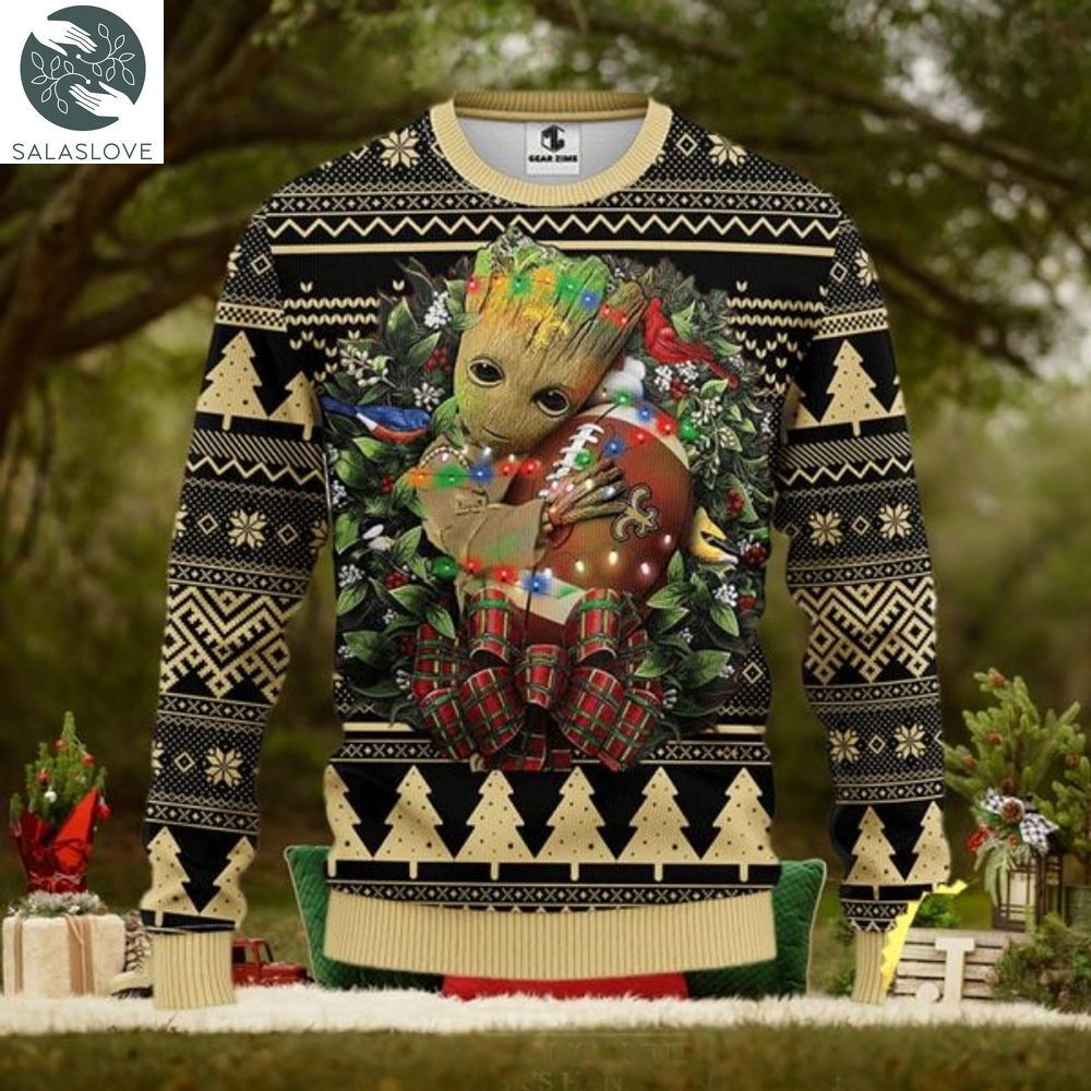 NFL New Orleans Saints Groot Hug Christmas Ugly Sweater
