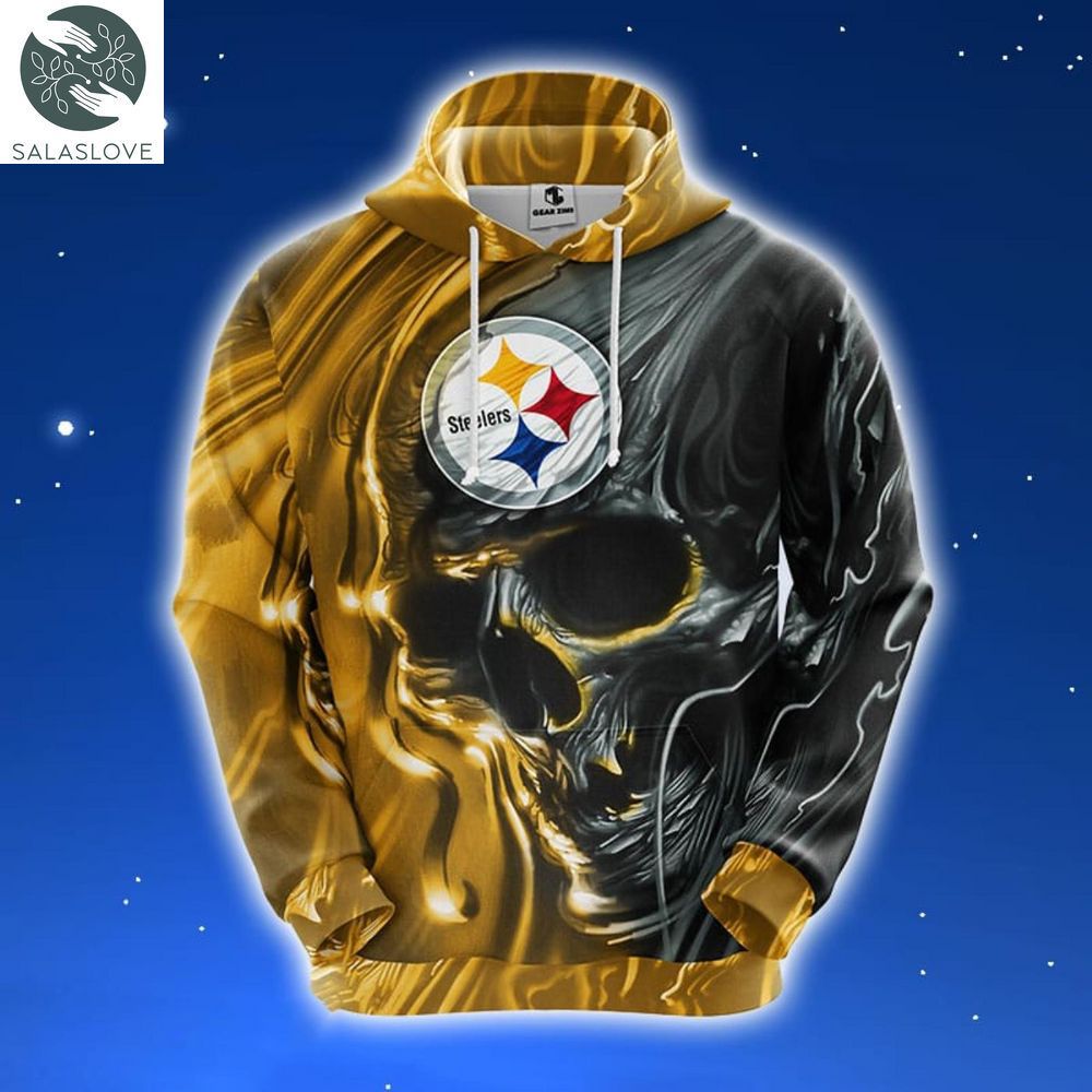 NFL Pittsburgh Steelers Skull Yellow 3D Hoodie Zip Hoodie For Men