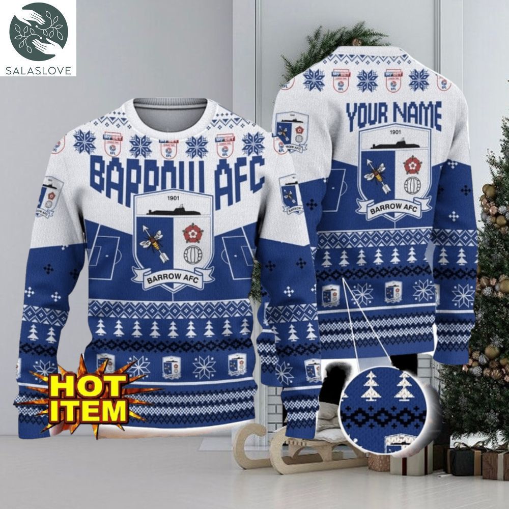 Barrow AFC Big Logo Custom Name 3D Ugly Christmas Sweater
