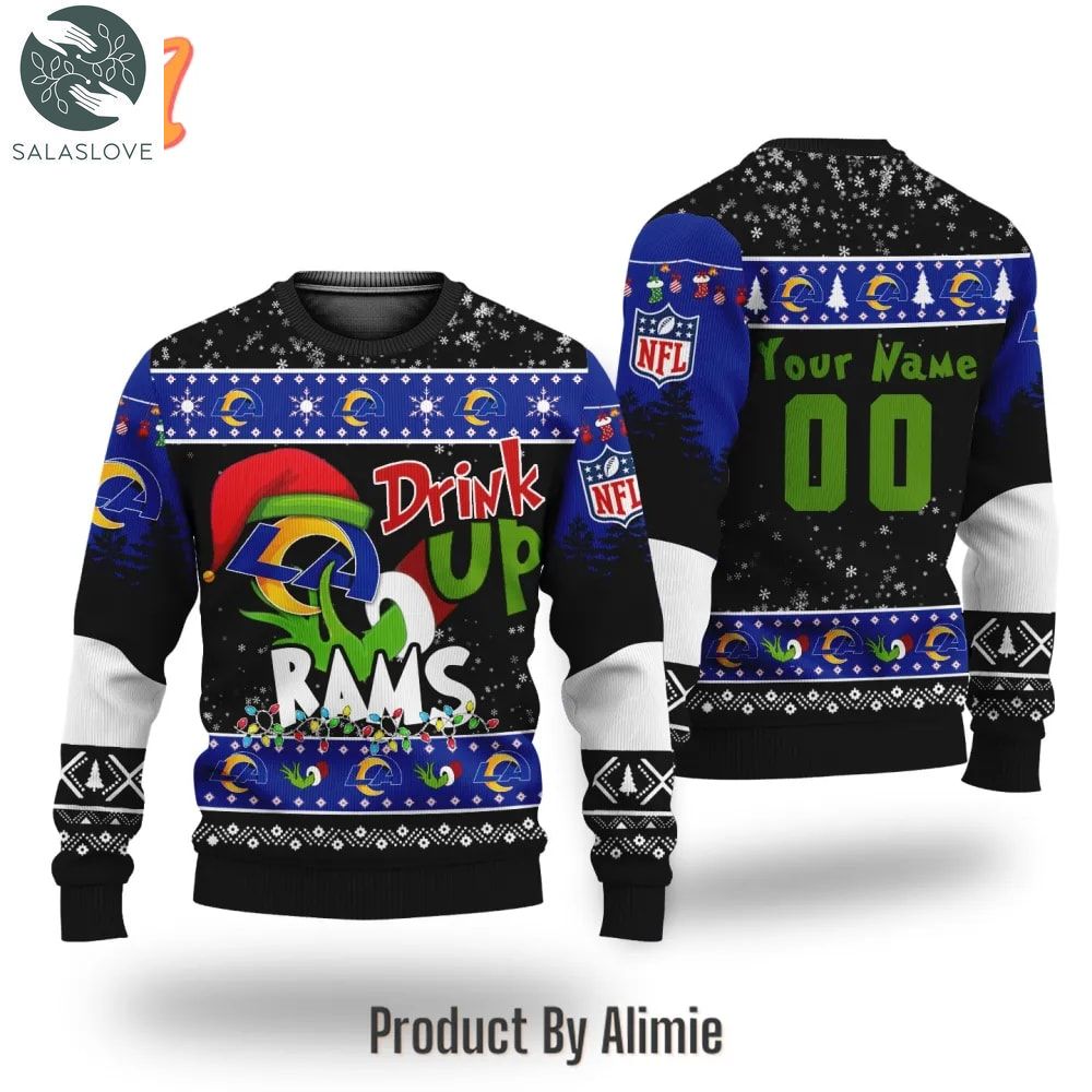 NFL Grinch Drink Up Los Angeles Rams Custom Ugly Christmas Sweater HT021118