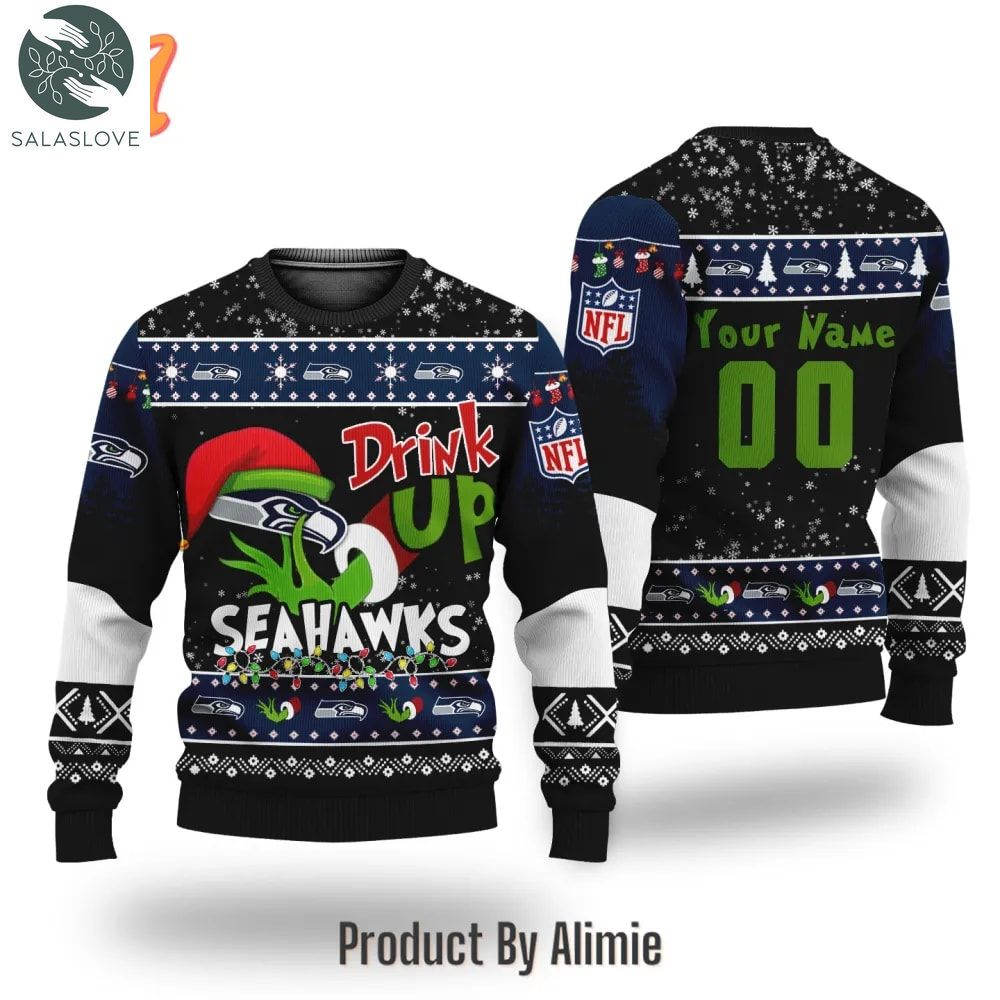 NFL Grinch Drink Up Seattle Seahawks Custom Ugly Christmas Sweater HT021123