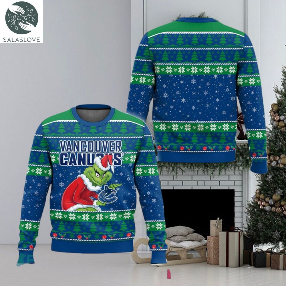 NHL Vancouver Canucks Grinch Logo Style Christmas Knitted 3D Sweater
