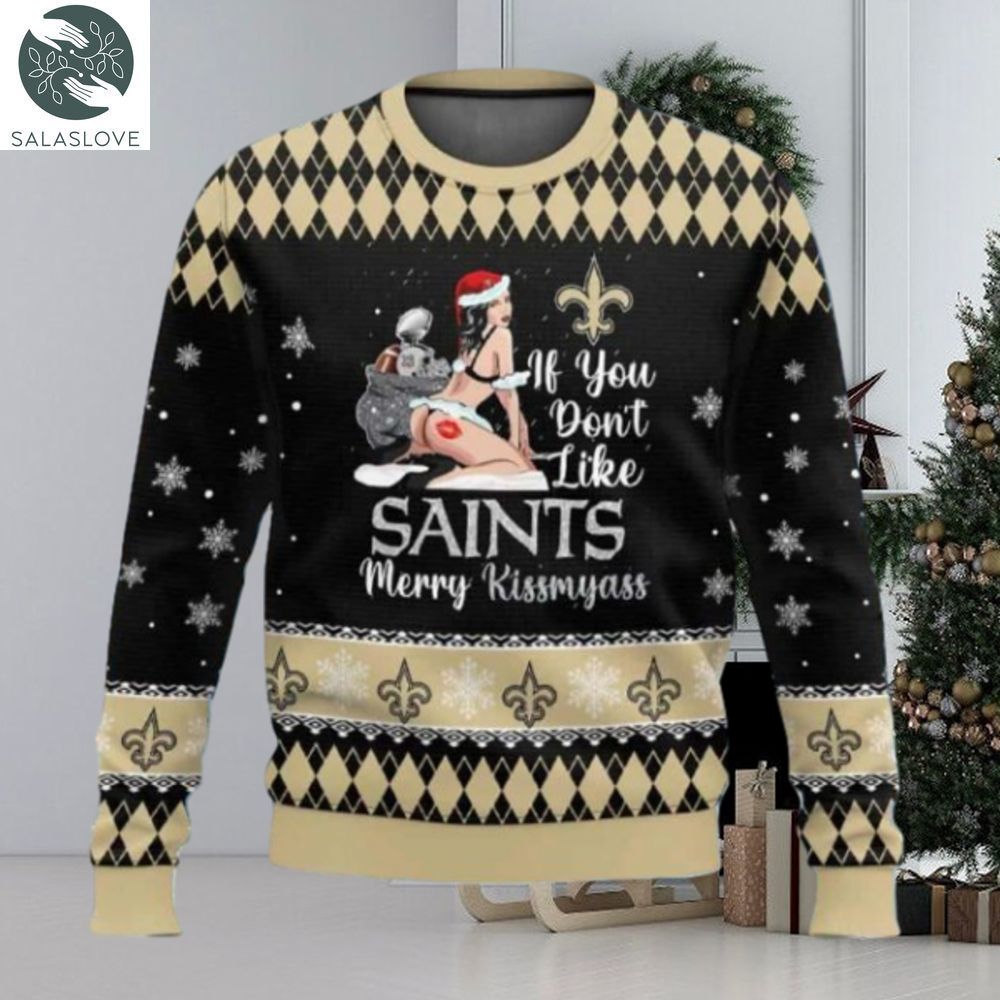 Saints Football Merry Kissmyass Ugly Christmas Sweater
