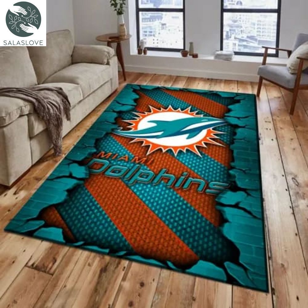 Miami Dolphins Living Room Rug, Football Team Living Room Rug, FootBall Fan Gifts