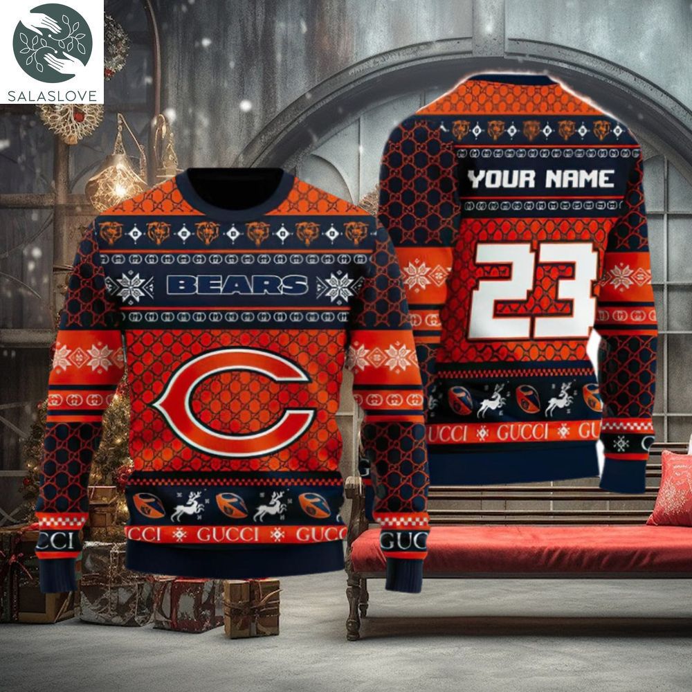 NFL Chicago Bears Custom Name And Number Christmas Gift Full Print 3D Sweater Ugly Christmas Sweater
