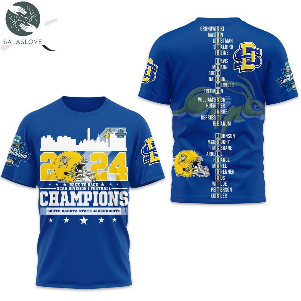 2024 Back To Back NCAA Division I Football Champions South Dakota State Jackrabbits 3D T-Shirt HT150103

